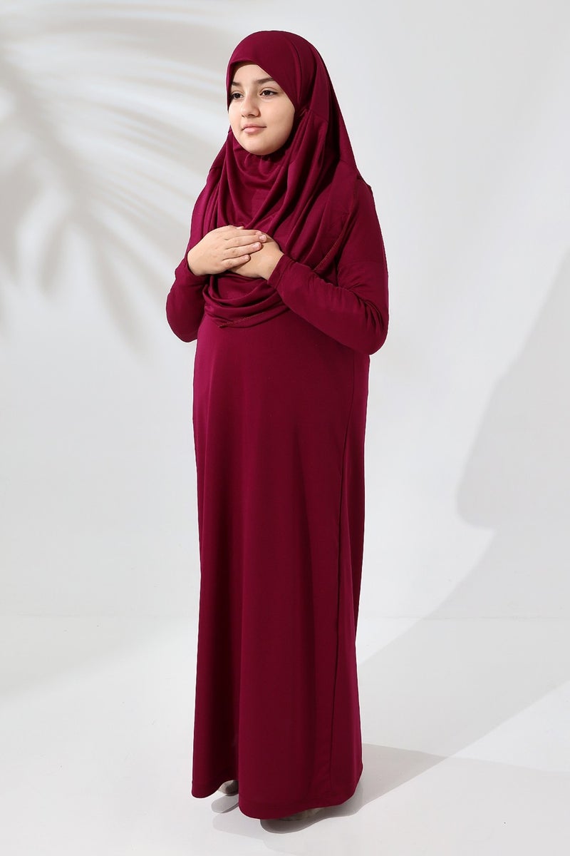 İhvan Online فستان صلاة عملي للأطفال مع حجاب أحمر رعنا  - Image 5