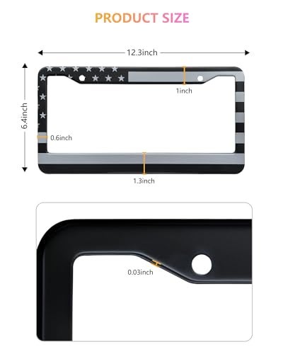 GNSZSN American Flag License Plate Frames - 2 Pack Black Stainless Steel Patriotic USA Car Tag Frame with UV-Printed Flag & 3D Metal Decals - Image 2