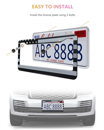 GNSZSN American Flag License Plate Frames - 2 Pack Black Stainless Steel Patriotic USA Car Tag Frame with UV-Printed Flag & 3D Metal Decals - Image 5