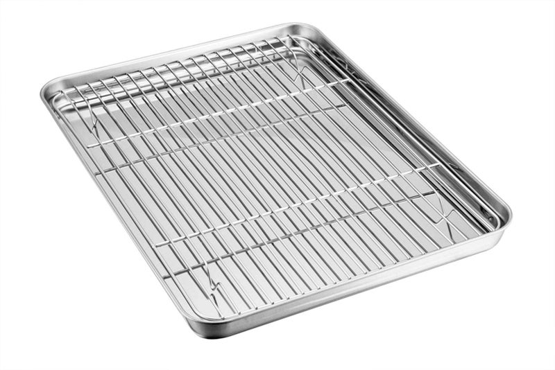 TeamFar Baking Sheet with Rack Set, Stainless Steel Baking Pan Tray Cookie Sheet with Cooling Rack, Non Toxic & Healthy, Easy Clean & Dishwasher Safe - Image 1