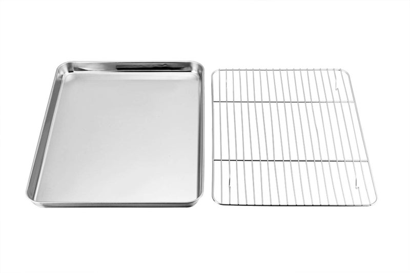 TeamFar Baking Sheet with Rack Set, Stainless Steel Baking Pan Tray Cookie Sheet with Cooling Rack, Non Toxic & Healthy, Easy Clean & Dishwasher Safe - Image 2