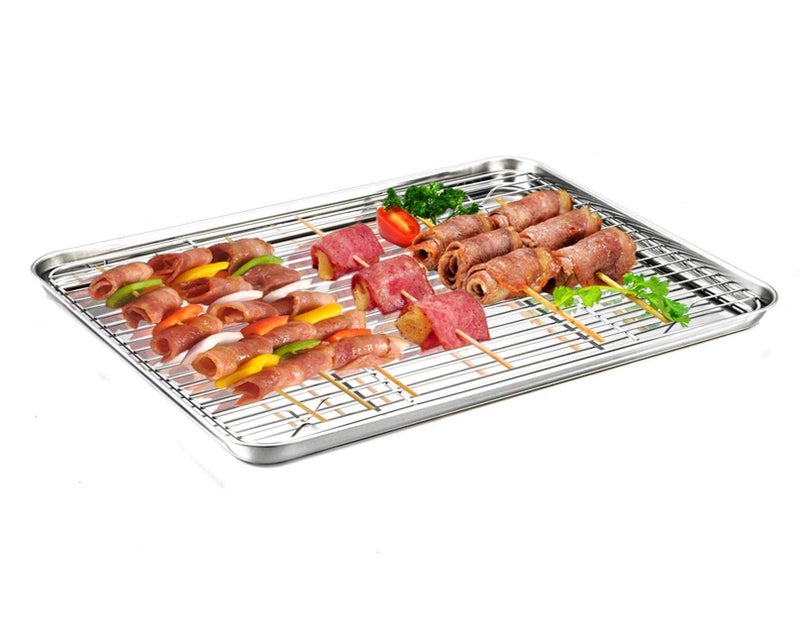 TeamFar Baking Sheet with Rack Set, Stainless Steel Baking Pan Tray Cookie Sheet with Cooling Rack, Non Toxic & Healthy, Easy Clean & Dishwasher Safe - Image 3