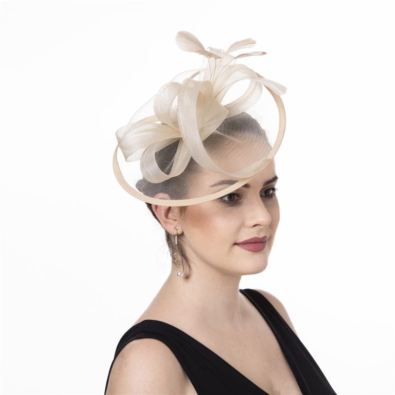 SAFERIN Vintage Fascinator Hat Women's Bridal Headpiece with Headband & Hair Clip for Tea Party (US, Alpha, Medium, SZ1-Beige) - Image 4