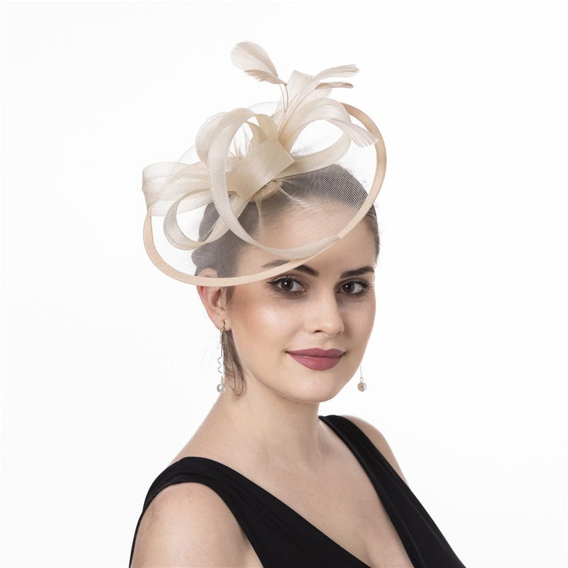 SAFERIN Vintage Fascinator Hat Women's Bridal Headpiece with Headband & Hair Clip for Tea Party (US, Alpha, Medium, SZ1-Beige) - Image 5