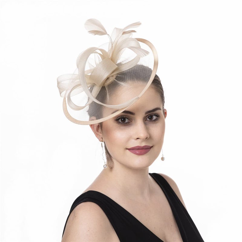 SAFERIN Vintage Fascinator Hat Women's Bridal Headpiece with Headband & Hair Clip for Tea Party (US, Alpha, Medium, SZ1-Beige) - Image 1