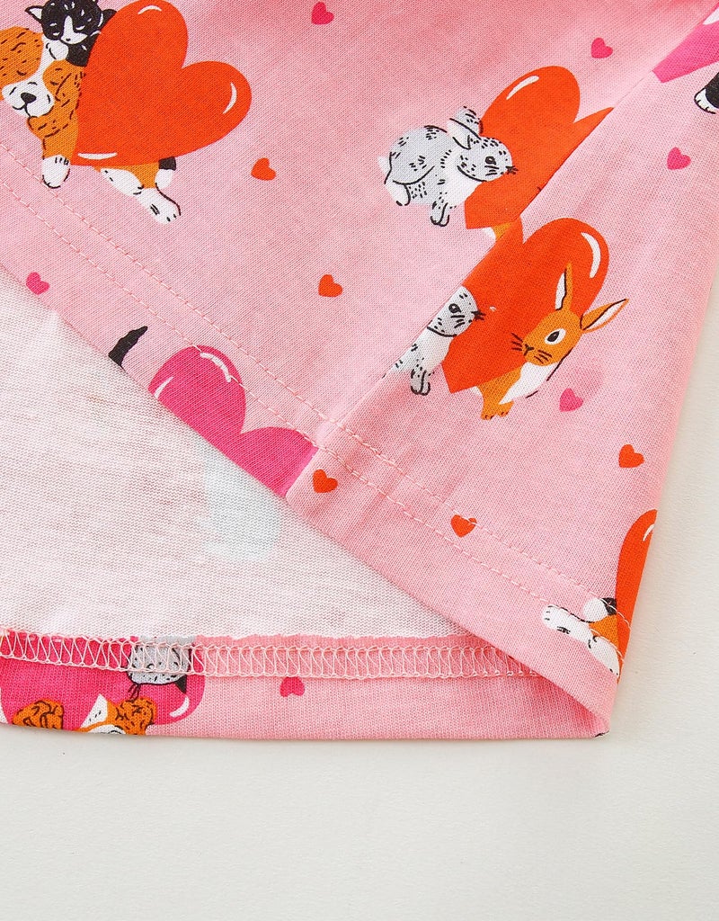 Bumeex Toddler Girl Dress Clothes 100% Cotton Fall Winter Spring Long Sleeve Casual Outfit Clothing Pink Dress Clothes with Heart and Dog Size 6 - Image 5