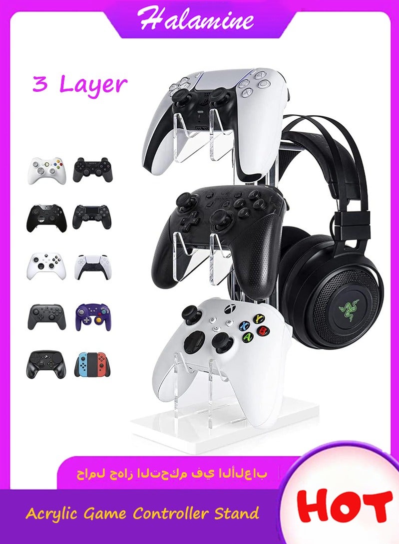 Halamine 3 Layer Acrylic Universal Game Controller Stand, PS5 Xbox ONE Switch Controller Stand, Gaming Accessory, Non-Slip Stable Acrylic Transparent Headset Holder - Image 1