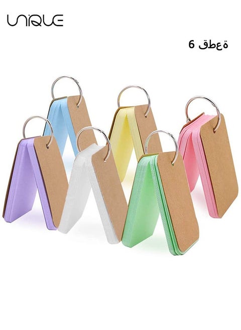 6 Pack Multicolor Index Cards with Binding Rings, 300 Sheets 40*70mm Flash Cards, Double-sided Available Study Cards, Easy Flip DIY Greeting Card, Note Cards, Kraft Paper Cards