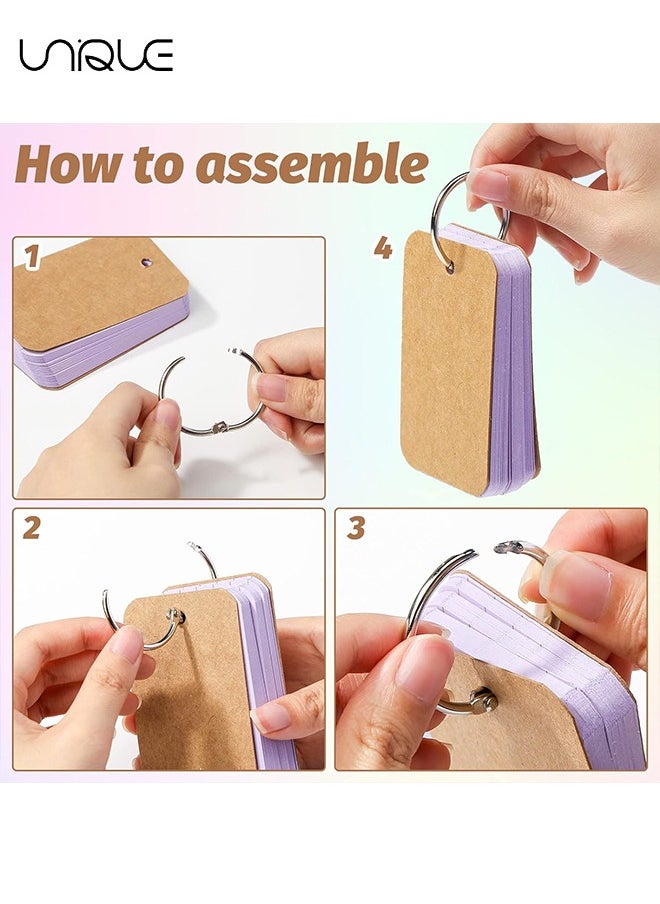 6 Pack Multicolor Index Cards with Binding Rings, 300 Sheets 40*70mm Flash Cards, Double-sided Available Study Cards, Easy Flip DIY Greeting Card, Note Cards, Kraft Paper Cards
