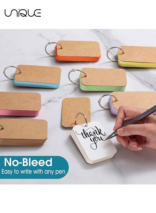 6 Pack Multicolor Index Cards with Binding Rings, 300 Sheets 40*70mm Flash Cards, Double-sided Available Study Cards, Easy Flip DIY Greeting Card, Note Cards, Kraft Paper Cards