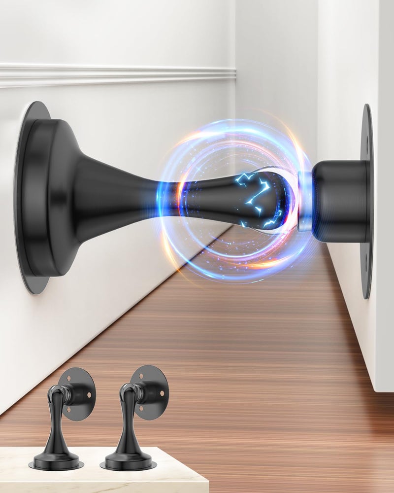 HELEMAN Door Stoppers for Bottom of Door Catch, Door Stop Magnetic Door Stopper for Wall Floor Mount Heavy Huty Magnet Holder Security, No Drill Strong Adhesive & Screws Keep Doors Open Accessories 2 Pack - Image 1