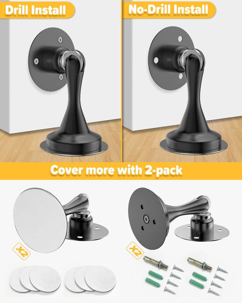 HELEMAN Door Stoppers for Bottom of Door Catch, Door Stop Magnetic Door Stopper for Wall Floor Mount Heavy Huty Magnet Holder Security, No Drill Strong Adhesive & Screws Keep Doors Open Accessories 2 Pack - Image 3