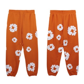 American-style High Street Hip Hop Kapok Printed Sweatshirt suit for Lovers fleece-lined Casual All-match Hooded Sweatshirt Pants Orange trousers (white wreath) - pzsku/Z57C54F7466E0407FD95DZ/45/1746217451/014ea88c-7ae3-4e16-9cef-98e73e8e5f04