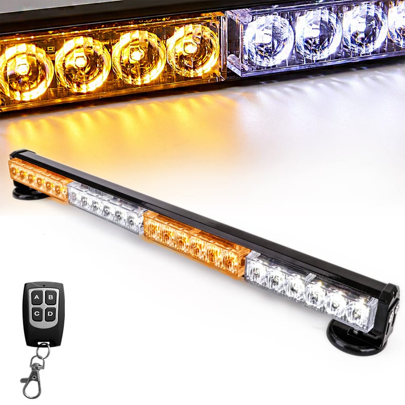 LE-JX LEJX Wireless Remote Control Battery Traffic Advisor Emergency Lights Bar Led Strobe Safety Warning Light Roof Top Hazard Flash with Magnetic Base Mount and 12V Rechargeable Plug 24AmberWhite - Image 2