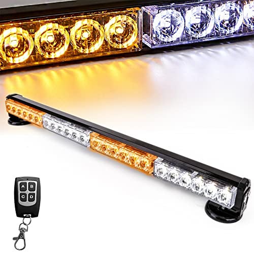 LE-JX LEJX Wireless Remote Control Battery Traffic Advisor Emergency Lights Bar Led Strobe Safety Warning Light Roof Top Hazard Flash with Magnetic Base Mount and 12V Rechargeable Plug 24AmberWhite - Image 1