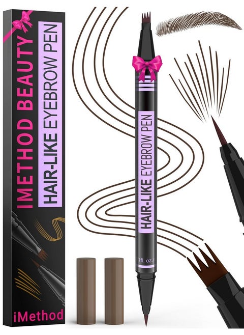 Eyebrow Pen - Eyebrow Pencil Magic 2-In-1 Eye Brow Pencils For Women With 4-Fork-Tip And Precise Brush-Tip Create Natural Hair-Like Brows, Last All Day, Microblading Eyebrow Pen, Dark Brown