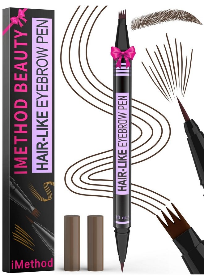 iMethod - Eyebrow Pen - Eyebrow Pencil Magic 2-In-1 Eye Brow Pencils For Women With 4-Fork-Tip And Precise Brush-Tip Create Natural Hair-Like Brows, Last All Day, Microblading Eyebrow Pen, Dark Brown - Image 1