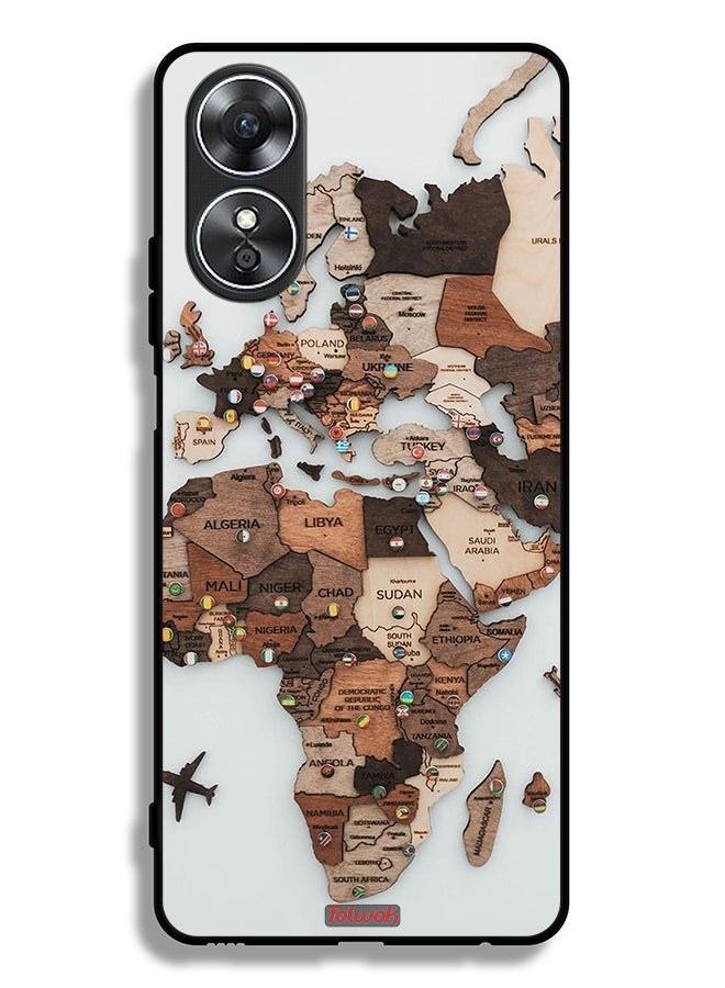 Tolwak Oppo A17 Protective Case Cover World Map Art - Image 2