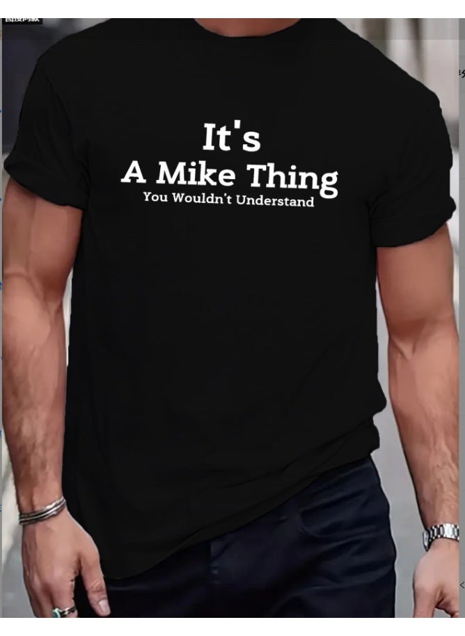 Men's Print 'It's A Mike Thing' Short Sleeve T-Shirt - Comfortable Crew Neck Tee for Outdoor Sports and Leisure Fashion Essential - Image 1