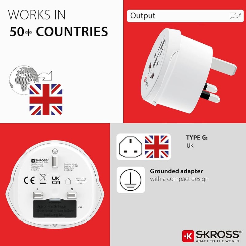 سكروس محول كهربائي من شركة SKROSS برقم الموديل 1500225-E، يدعم التوصيل بين الولايات المتحدة والمملكة المتحدة، من نوع 7A (BS). - Image 4