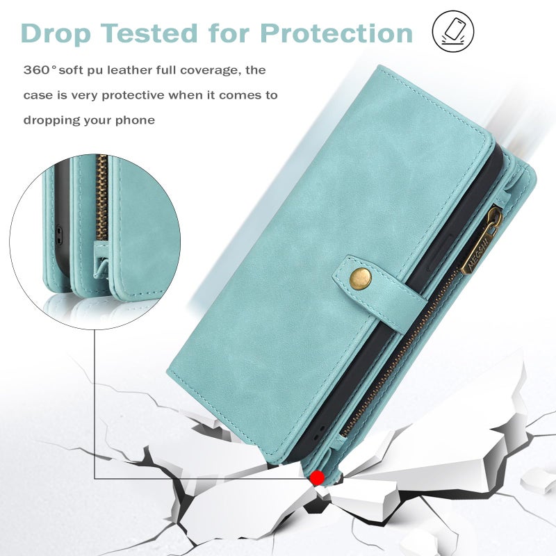 TwoHead for Samsung Galaxy S24 Ultra Wallet Case with Card Holder, Detachable Magnetic Phone Case for S24 Ultra,PU Leather All-Round Protective Phone Case Wallet with Wrist Strap,Blue - Image 5