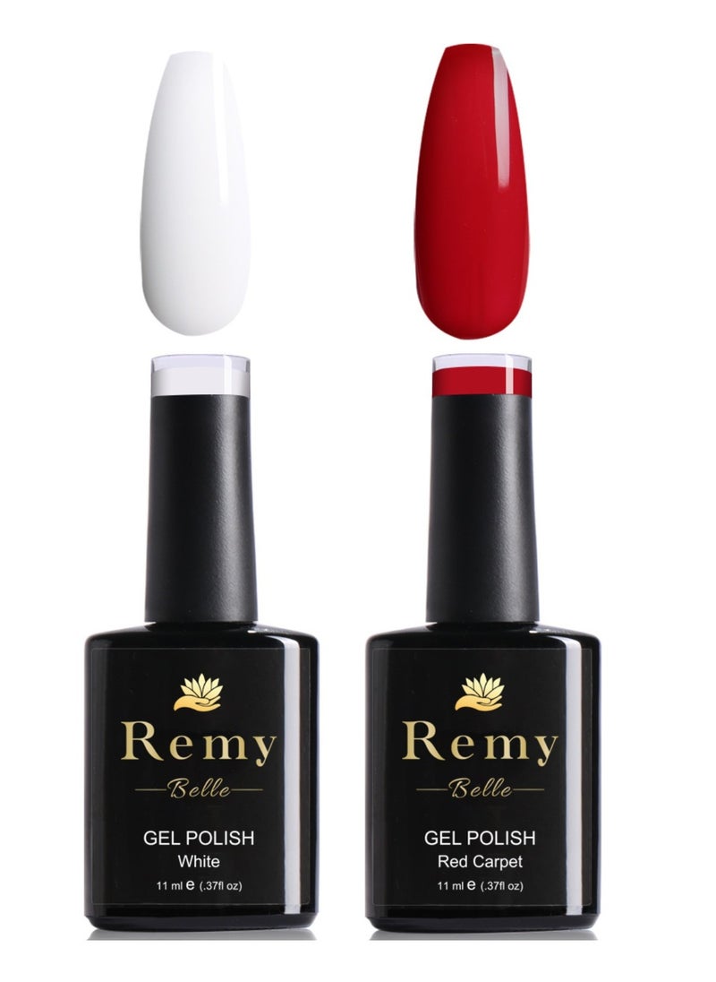 Remy Belle Gel Nail Polish Set 2 x 11 ml, Red Carpet and White, Requires Curing Nails Under UV Light or LED Lamp  - Image 1