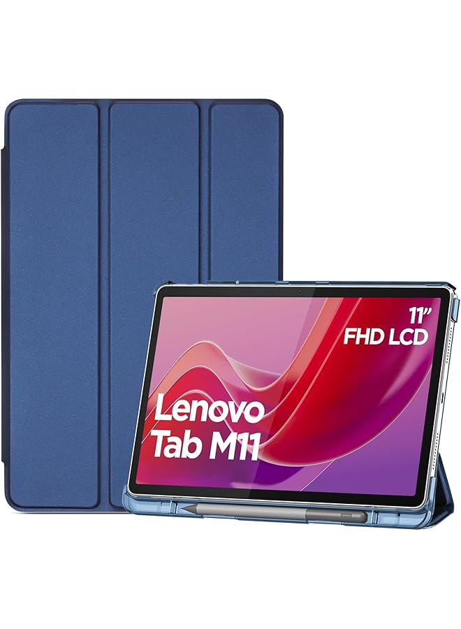 Procases Smart Case For Lenovo Tab M11 11 Inch 2024 Tb330Fu With Pen Holder Slim Stand Tri-Fold Hard Shell Protective Tablet Cover Translucent Back Case Support Auto Wake Sleep -Navy - Image 1
