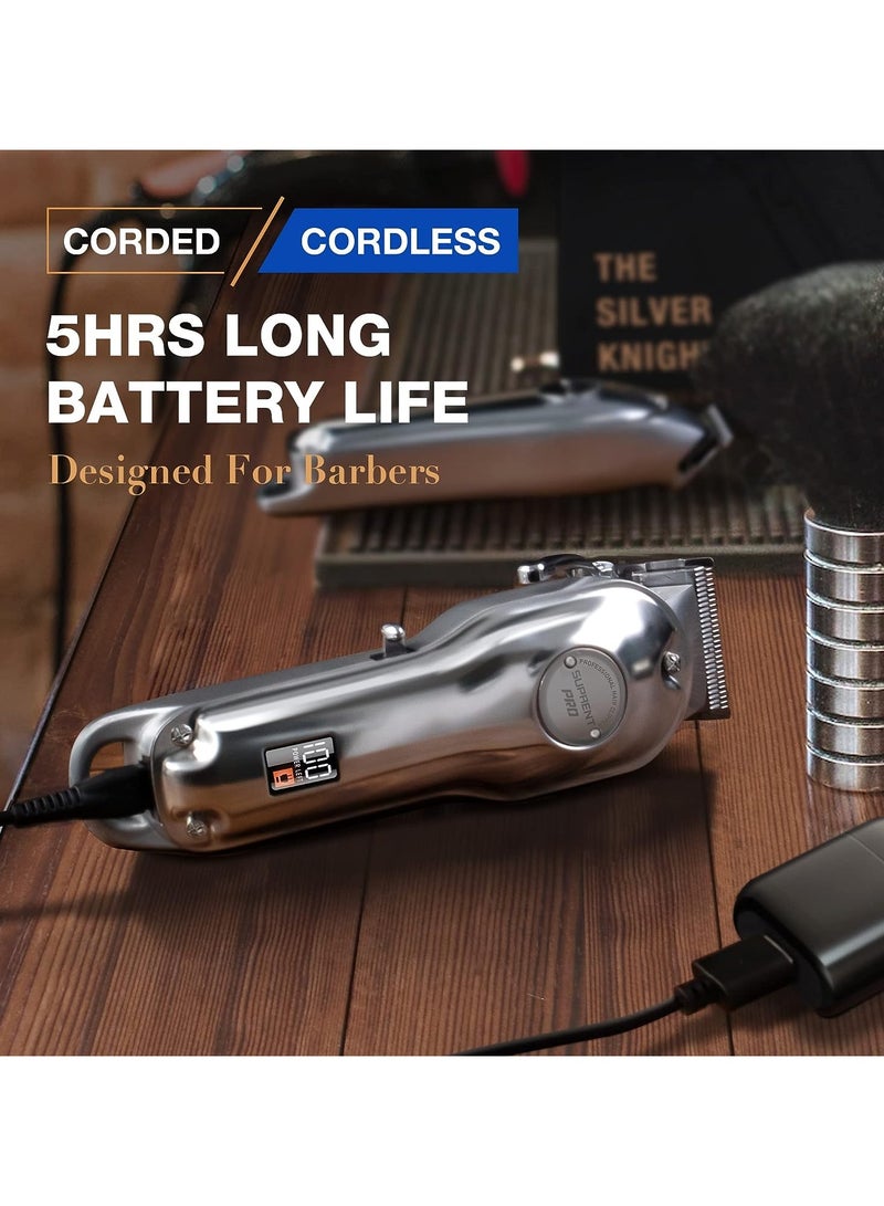 SUPRENT Professional Hair Clippers for Men, Hair Cutting Kit & Zero Gap T Trimmer Combo, Cordless Barber Clipper Set with LED Display for Mens Gifts (Silver) - Image 2
