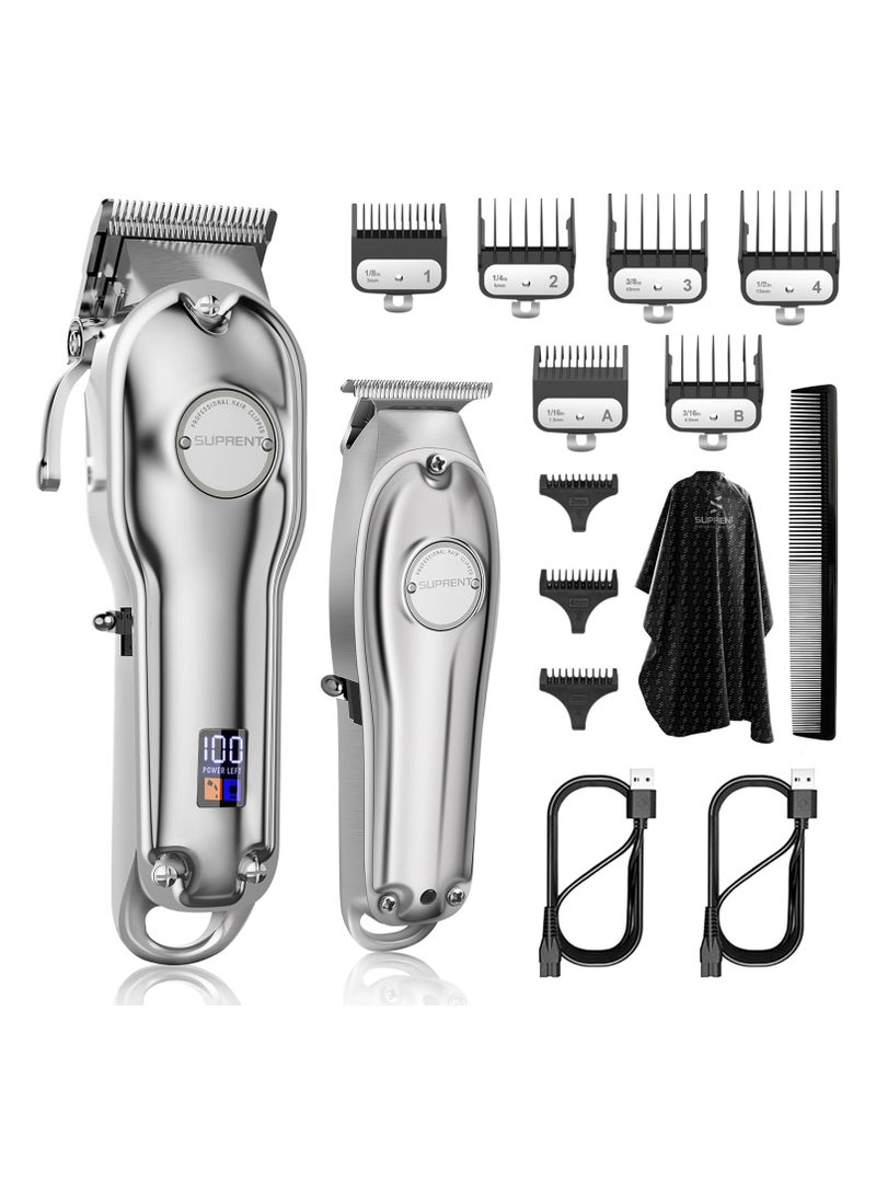 SUPRENT Professional Hair Clippers for Men, Hair Cutting Kit & Zero Gap T Trimmer Combo, Cordless Barber Clipper Set with LED Display for Mens Gifts (Silver) - Image 1