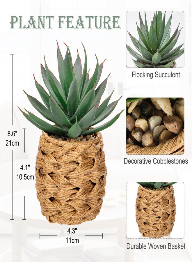 Briful Succulents Plants Artificial for Home Decor, Realistic Potted Fake Agave Plant in Wicker Basket, Cute Aloe Maguey Faux Plant, Shelf Tables Decor, Modern Farmhouse Home Decorations - Image 2