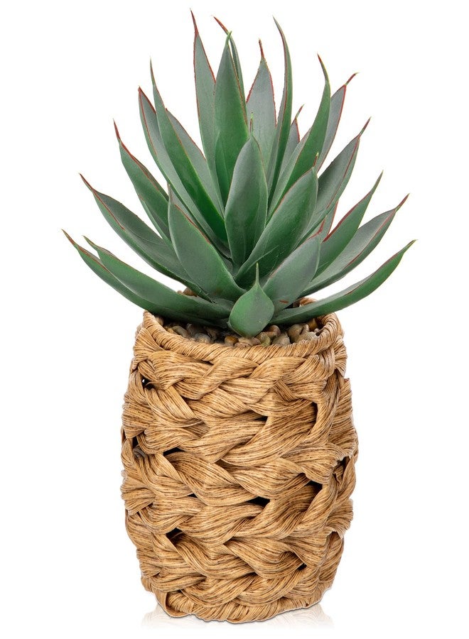 Briful Succulents Plants Artificial for Home Decor, Realistic Potted Fake Agave Plant in Wicker Basket, Cute Aloe Maguey Faux Plant, Shelf Tables Decor, Modern Farmhouse Home Decorations - Image 1