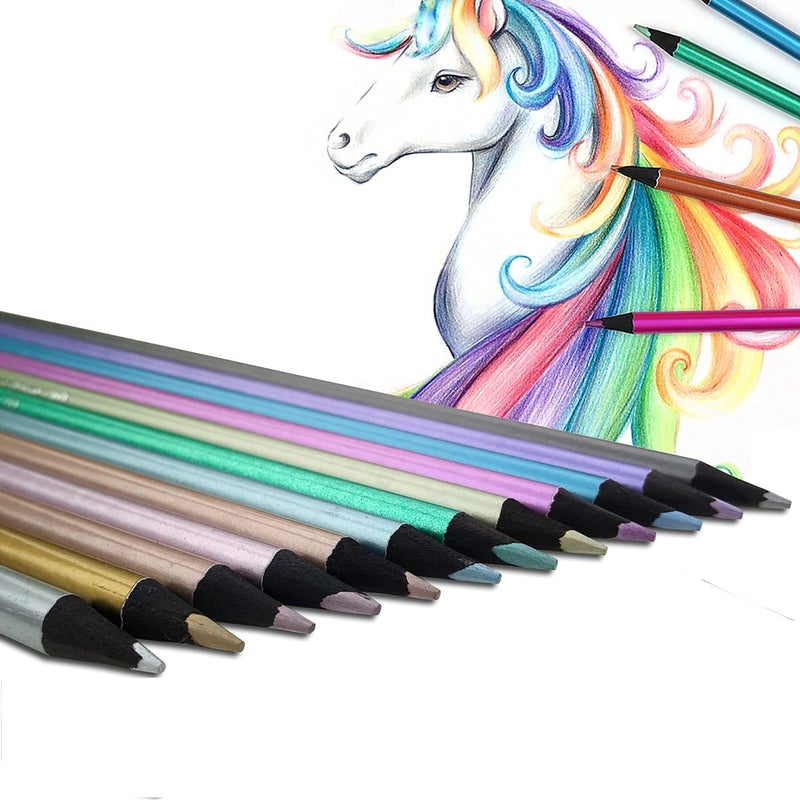 Chironal 12pcs Metallic Non Toxic Colored Drawing Pencils 12 Color Drawing Sketching Color Pencil - Image 2