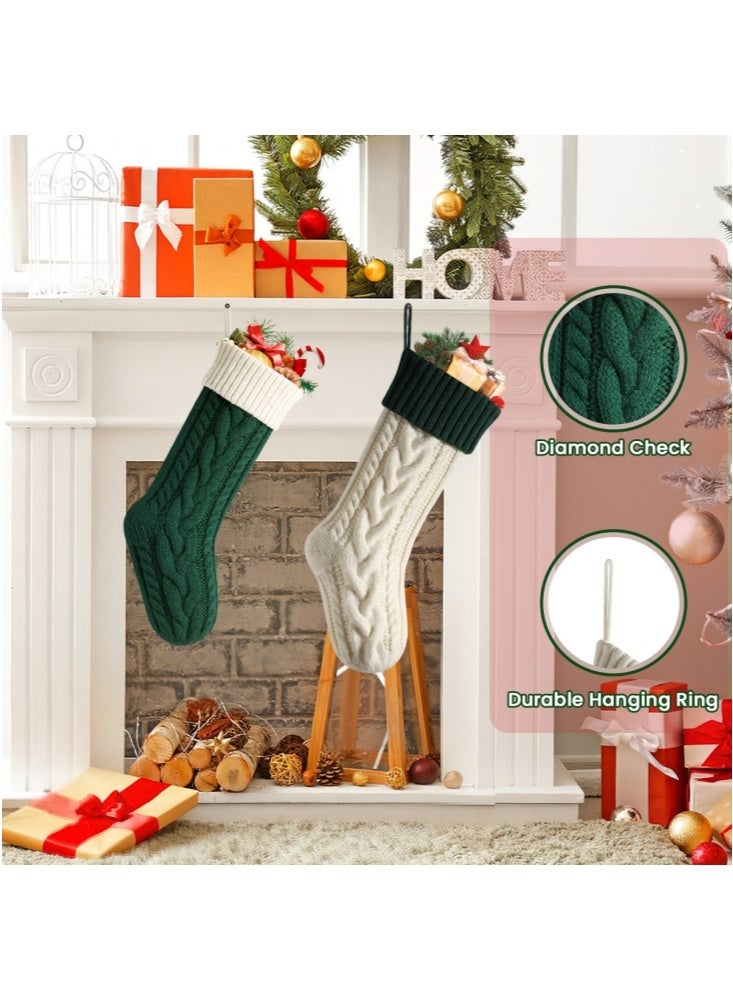 GGEROU 2 قطع جوارب عيد الميلاد 18 بوصة مجموعة كلاسيكية محبوكة بكابل كبيرة جوارب معلقة على المدفأة خضراء - Image 3