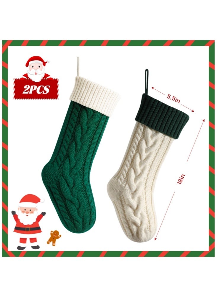 GGEROU 2 قطع جوارب عيد الميلاد 18 بوصة مجموعة كلاسيكية محبوكة بكابل كبيرة جوارب معلقة على المدفأة خضراء - Image 4