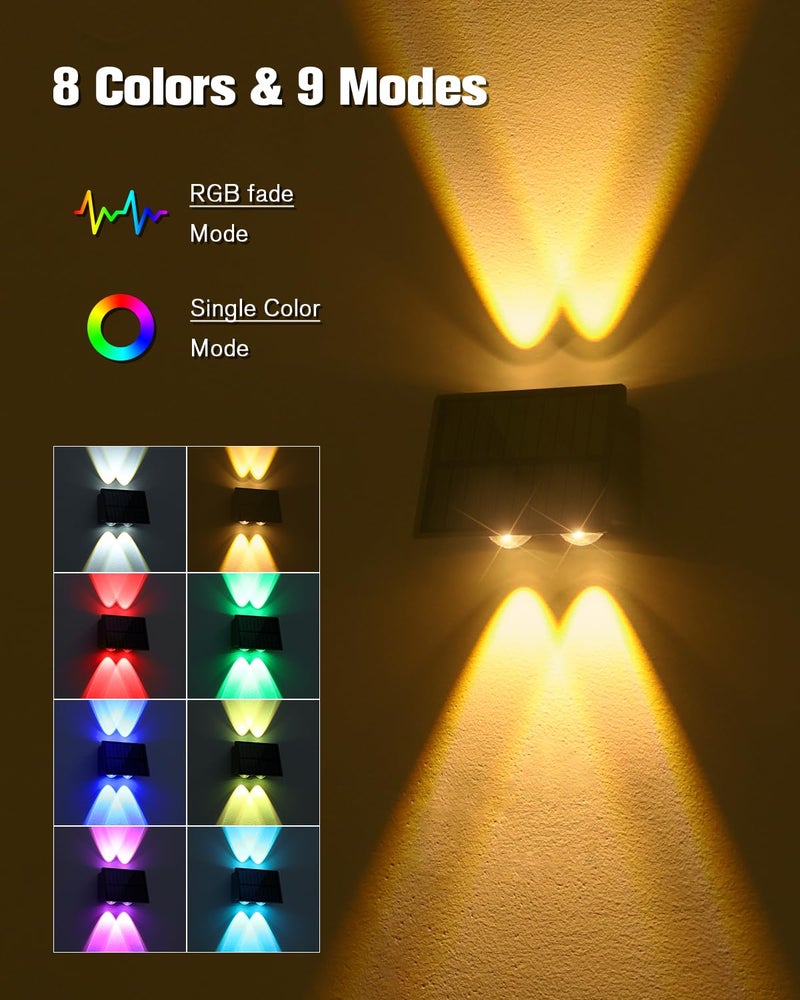 VOLISUN Solar Fence Lights 12 Pack, Color Glow LED Up and Down Wall Lights, IP65 Waterproof Solar Lights Outdoor for Patio, Backyard, Railing, Deck, Fence and Wall (4 Lenses) - Image 2