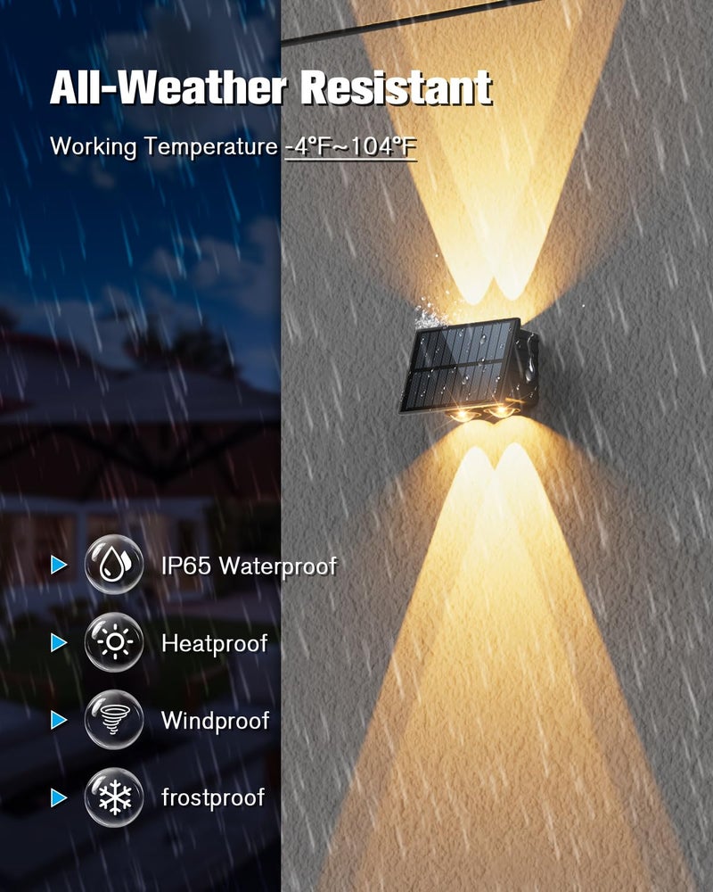 VOLISUN Solar Fence Lights 12 Pack, Color Glow LED Up and Down Wall Lights, IP65 Waterproof Solar Lights Outdoor for Patio, Backyard, Railing, Deck, Fence and Wall (4 Lenses) - Image 5