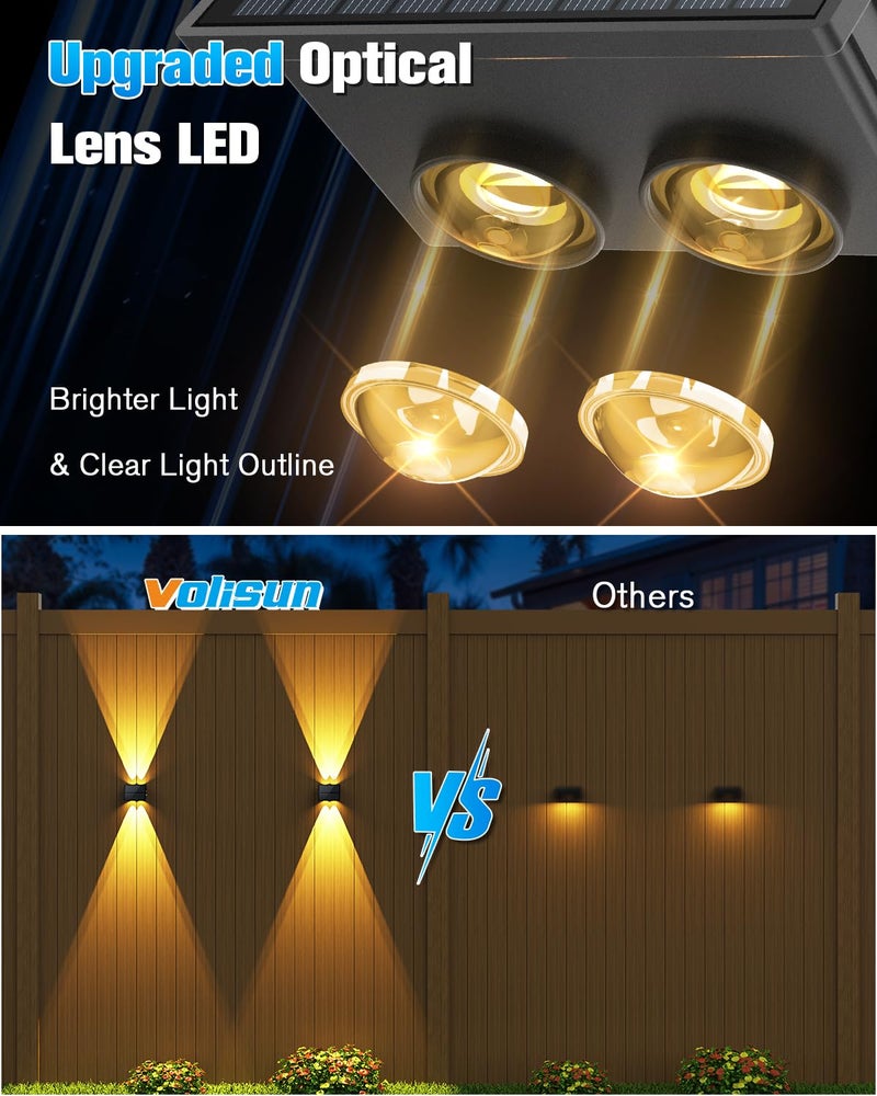 VOLISUN Solar Fence Lights 12 Pack, Color Glow LED Up and Down Wall Lights, IP65 Waterproof Solar Lights Outdoor for Patio, Backyard, Railing, Deck, Fence and Wall (4 Lenses) - Image 3