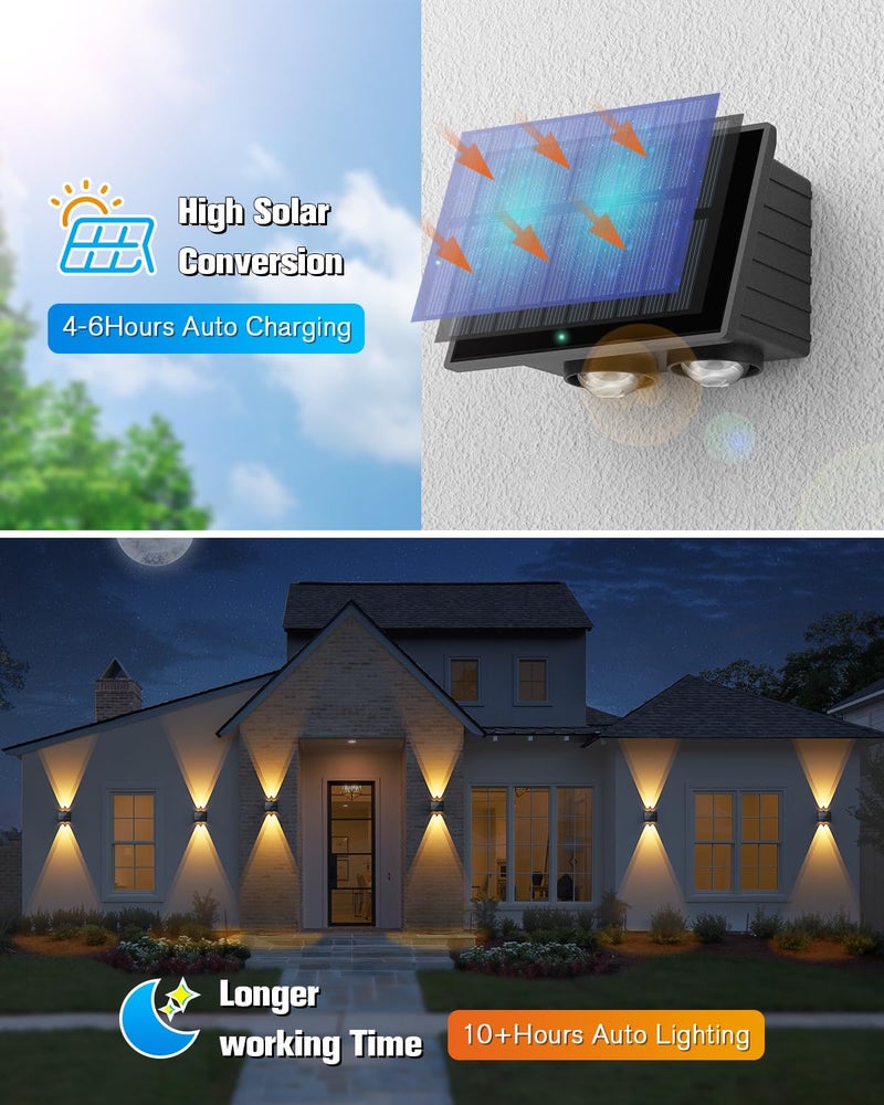 VOLISUN Solar Fence Lights 12 Pack, Color Glow LED Up and Down Wall Lights, IP65 Waterproof Solar Lights Outdoor for Patio, Backyard, Railing, Deck, Fence and Wall (4 Lenses) - Image 4