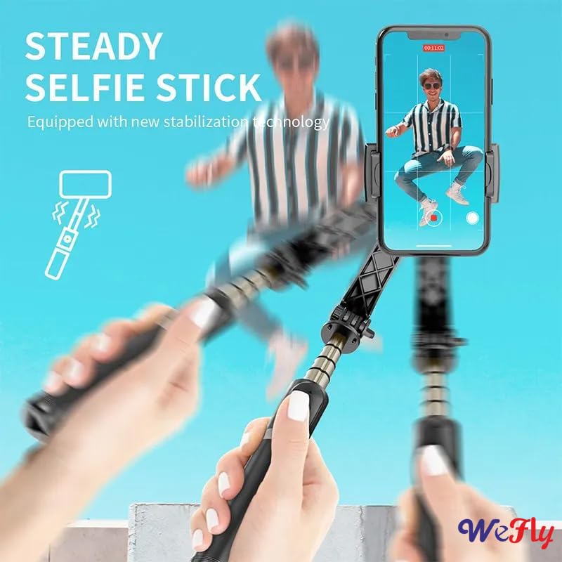 Wefly Q08 Mini Gimbal Anti-Shake 1-Axis STABILIZER Extendable Selfie Stick Tripod, Wireless Remote for Smartphone, Gimbal for Phone Mobile Camera 360 Rotation Black - Image 3