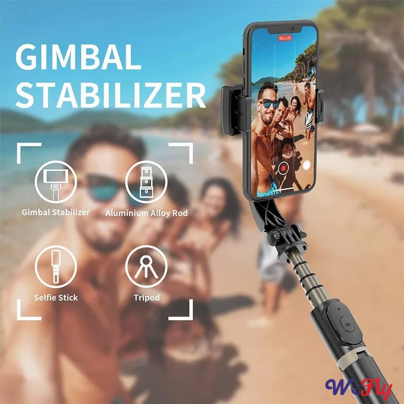 Wefly Q08 Mini Gimbal Anti-Shake 1-Axis STABILIZER Extendable Selfie Stick Tripod, Wireless Remote for Smartphone, Gimbal for Phone Mobile Camera 360 Rotation Black - Image 4