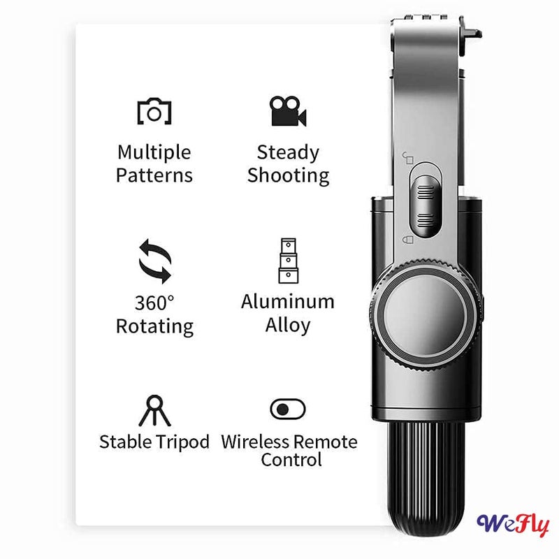 Wefly Q08 Mini Gimbal Anti-Shake 1-Axis STABILIZER Extendable Selfie Stick Tripod, Wireless Remote for Smartphone, Gimbal for Phone Mobile Camera 360 Rotation Black - Image 2