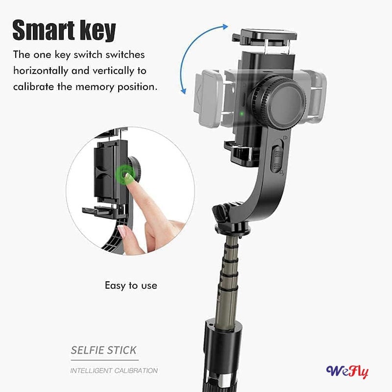 Wefly Q08 Mini Gimbal Anti-Shake 1-Axis STABILIZER Extendable Selfie Stick Tripod, Wireless Remote for Smartphone, Gimbal for Phone Mobile Camera 360 Rotation Black - Image 5