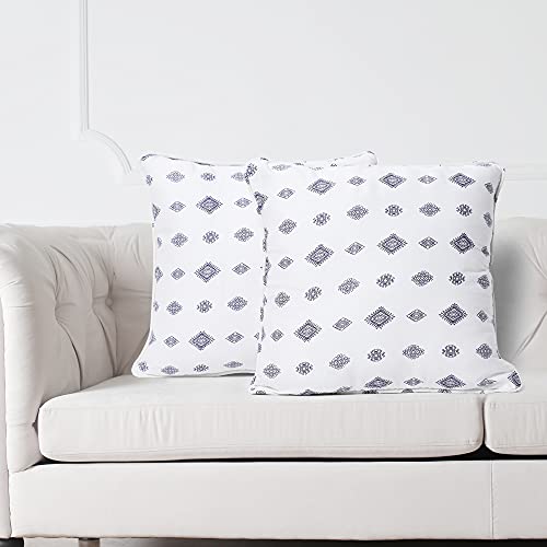 Swayam Set of 2 Ethnic Motifs Cotton White Cushion Cover | 12 x 12 Inch | Soft Breathable Fabric with Hidden Zipper | Decorative & Stylish Cushion Covers for Sofa, Living Room, Bedroom & Couch - Image 1
