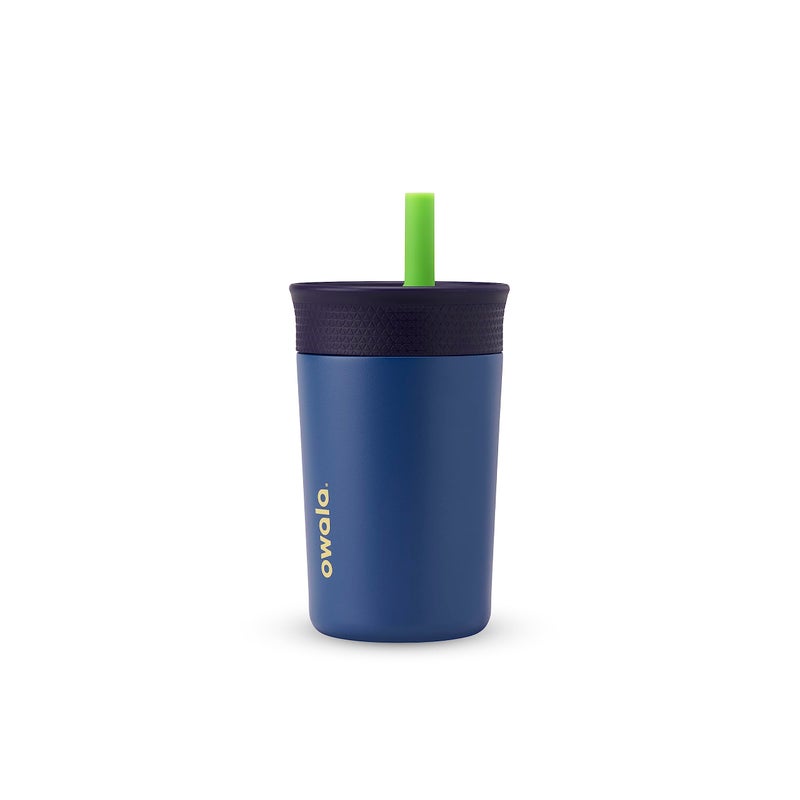 Owala Kids Insulation Stainless Steel Tumbler with Spill Resistant Flexible Straw Easy to Clean Kids Water Bottle Great for Travel Dishwasher Safe 12 Oz Navy and Blue Home Base