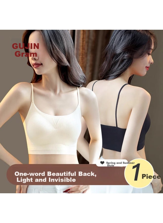 Gujin Padded Backless Camisole Women's One-piece Seamless Braless Summer Invisible Innerwear Thin XL - Image 1