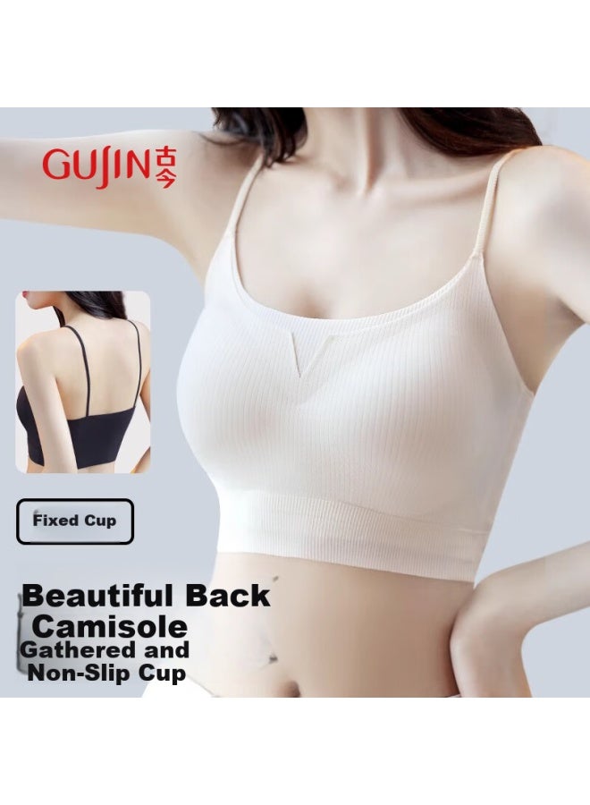 Gujin Padded Backless Camisole Women's One-piece Seamless Braless Summer Invisible Innerwear Thin XL - Image 2