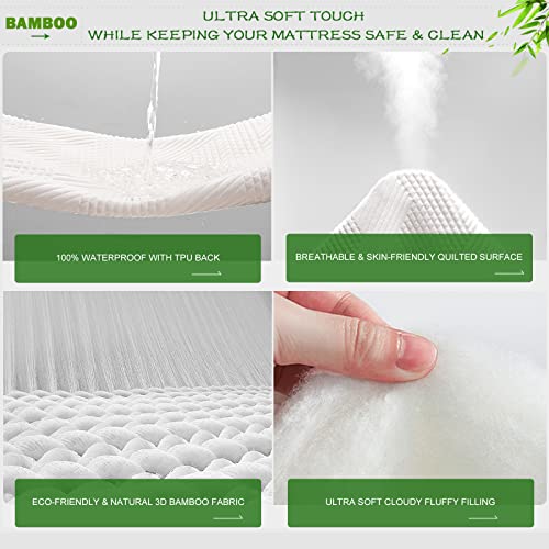 GRT Waterproof California King Mattress Protector Rayon Bamboo - 3D Air Fiber Cooling Mattress Cover Breathable Ultra Soft, Mattress Pad Noiseless Fits up to 26'' Deep Pocket Machine Washable - Image 4