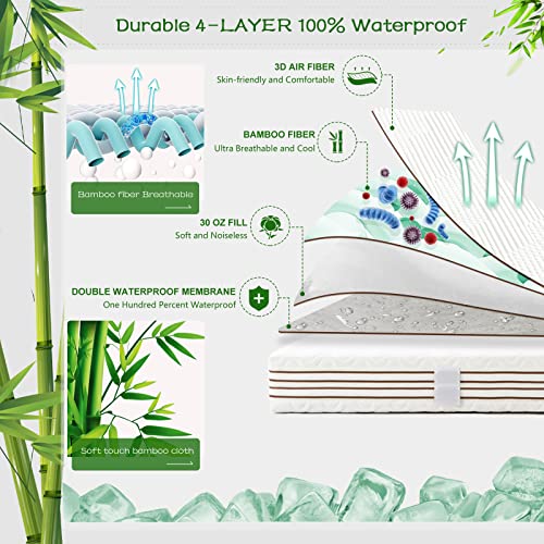 GRT Waterproof California King Mattress Protector Rayon Bamboo - 3D Air Fiber Cooling Mattress Cover Breathable Ultra Soft, Mattress Pad Noiseless Fits up to 26'' Deep Pocket Machine Washable - Image 3