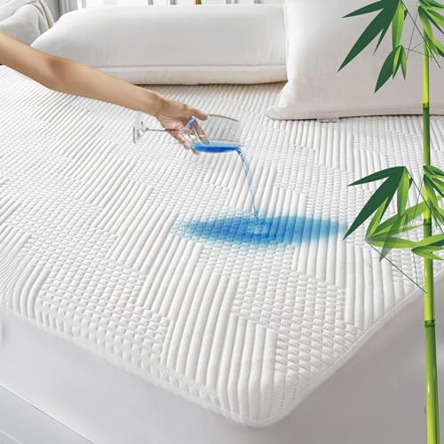 GRT Waterproof California King Mattress Protector Rayon Bamboo - 3D Air Fiber Cooling Mattress Cover Breathable Ultra Soft, Mattress Pad Noiseless Fits up to 26'' Deep Pocket Machine Washable - Image 1