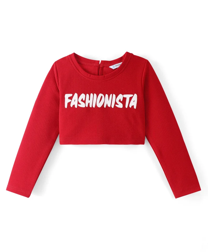 Ollington St. Ollington St. Knitted Full Sleeves Top and Joggers Set Text Print - Red and Black